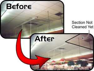 Ceiling Cleaning Before and After Photo of Supermarket Ceiling Cleaning