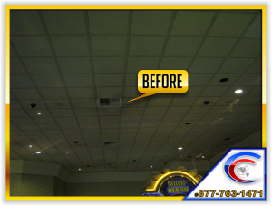 Cleaning acoustical ceilings in a Casino - this is the before picture.