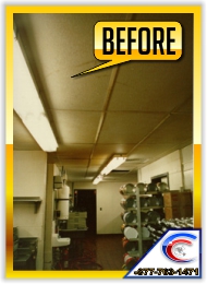 Acoustical Ceiling Restoration in a Kitchen - this is the Before picture.