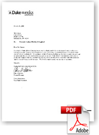 Acoustic Tile Cleaning Services in Pembroke Pines FL - Duke-Weeks Construction Letter of Testimony for Cleaning and Restoring acoustical ceilings.